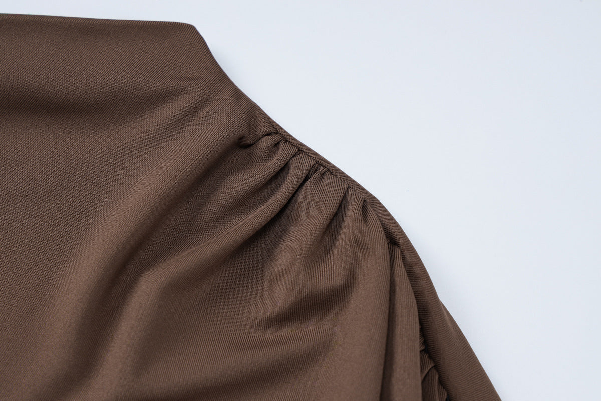 Zarah - Vestido Largo Maxi Ajustado con Cuello Alto y Fruncido Plisado para Fiesta
