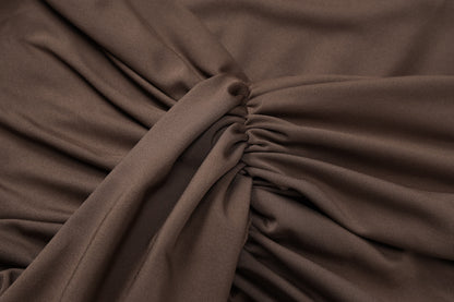 Zarah - Vestido Largo Maxi Ajustado con Cuello Alto y Fruncido Plisado para Fiesta