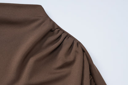 Zarah - Vestido Largo Maxi Ajustado con Cuello Alto y Fruncido Plisado para Fiesta