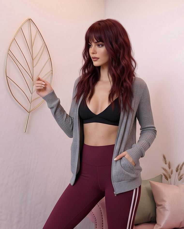 Leggins deportivos largos para mujer de tiro alto y efecto moldeador, con doble franja blanca lateral en contraste, confeccionados en tejido elástico transpirable de poliéster y elastano, disponibles en 10 colores para yoga, fitness y running.
