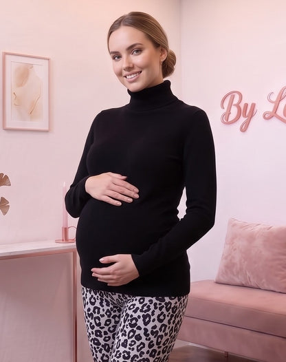 Leggins premamá tipo jogger estampados en camuflaje verde, camuflaje gris y leopardo blanco y negro, con panel elástico de soporte para barriga, bolsillos laterales y tejido ultrasuave milk silk.