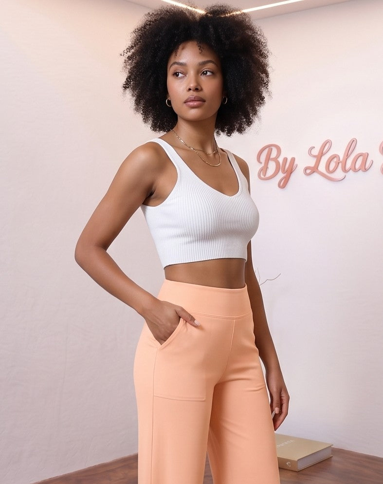 pantalón palazzo de tiro alto y pierna ancha disponible en ocho colores, incluyendo burdeos, marrón, azul marino, negro y tonos neutros