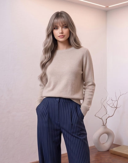 Riley - Pantalón Palazzo de Raya Diplomática Azul Marino de Tiro Alto