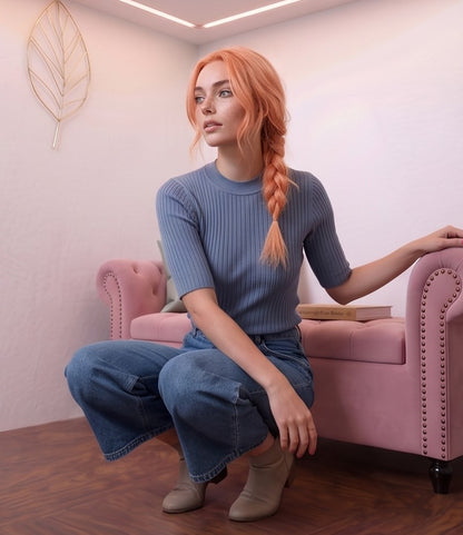 Pantalón vaquero azul para mujer de estilo urbano y casual. Diseño de pierna ancha y tiro alto, largo tobillero 9/10, con distintivos bolsillos delanteros cuadrados tipo parche y cierre clásico de botón. Tejido denim liso.
