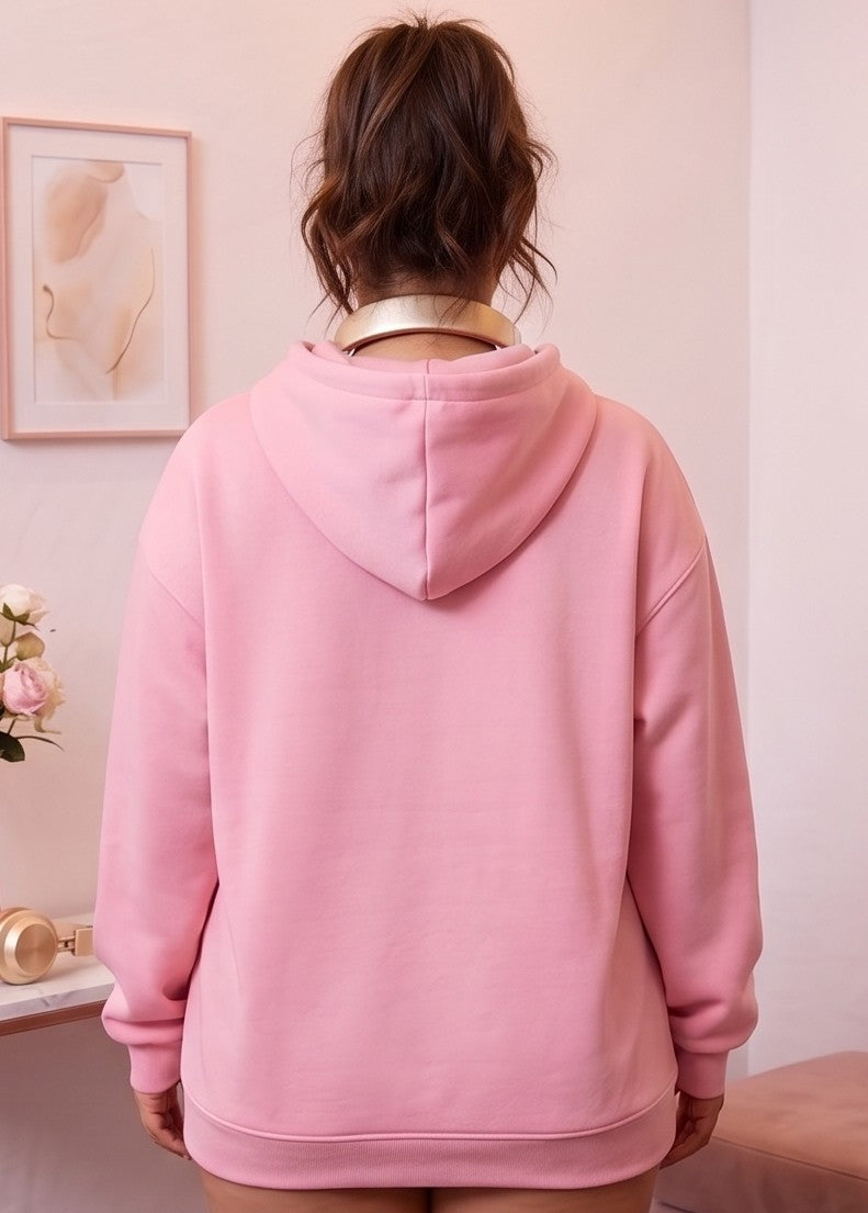 Sudadera hoodie con capucha de mujer corte holgado con estampado Cat Mom, orejitas de gato y corazón central. Diseño casual con bolsillo canguro delantero y mangas largas abullonadas, disponible en 8 colores: rosa, blanco, negro, gris jaspeado, marrón café, verde oscuro, albaricoque y morado
